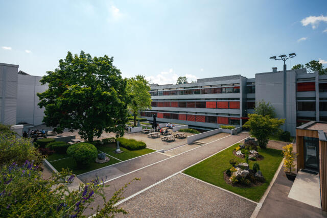 Bird's-eye view of the faculty atrium.