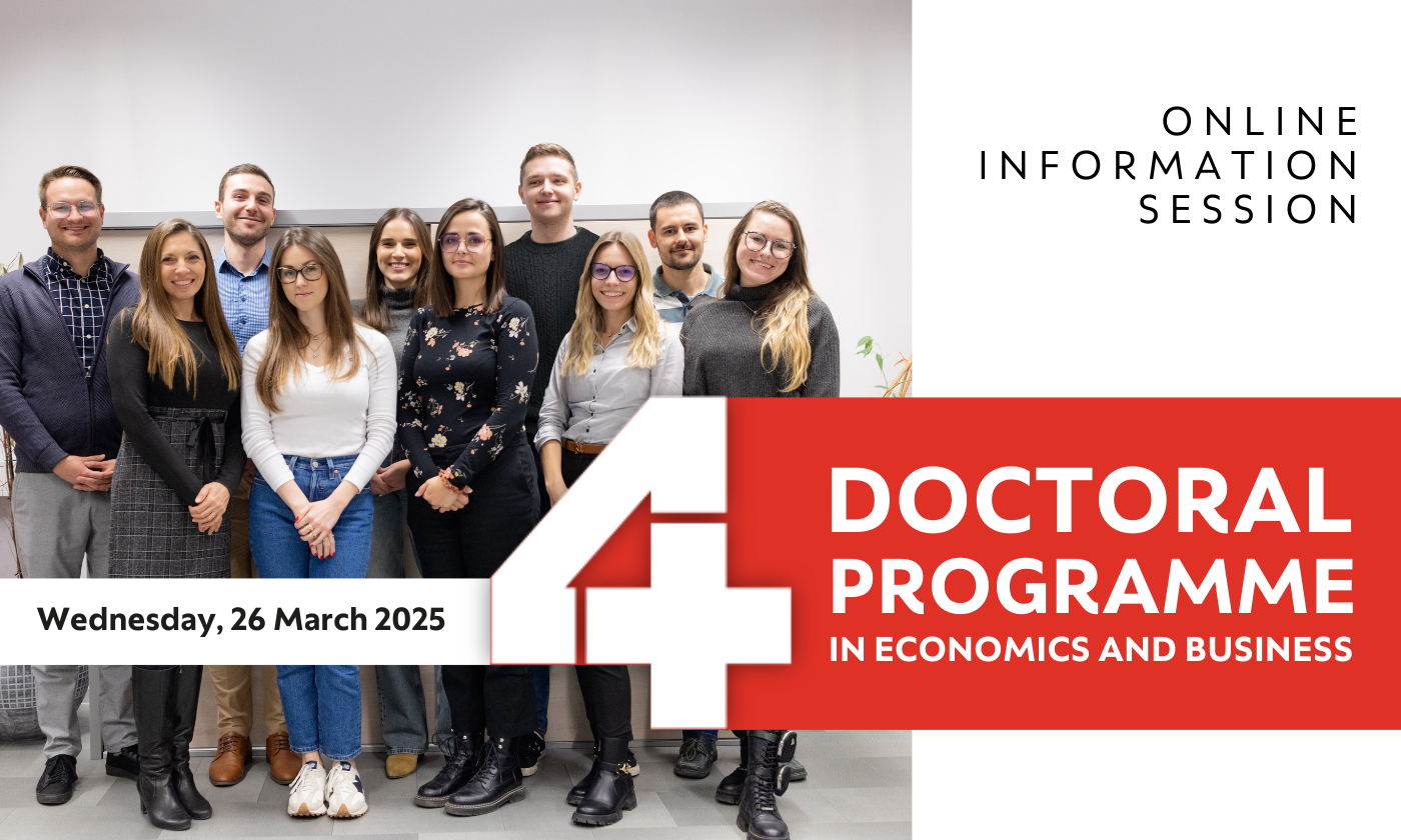 A group of doctoral students with information about the information session