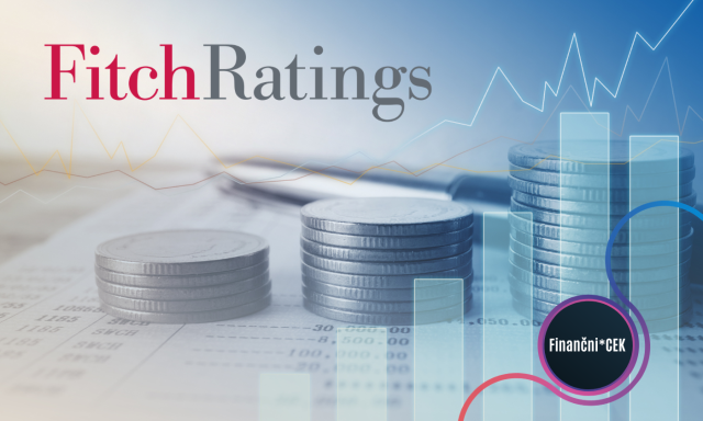 Kupčki kovancev z grafi in napisom Fitch Ratings, ki ponazarjajo bonitetne ocene, kreditno tveganje in dolgoročne finančne podatke; slika spremlja spletno predstavitev zbirke Fitch Ratings PRO v okviru modula Finančni*CEK.
