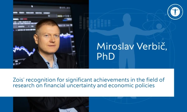 Portrait of Prof. Miroslav Verbič, PhD, on a blue background with the logo of the Zois Recognition