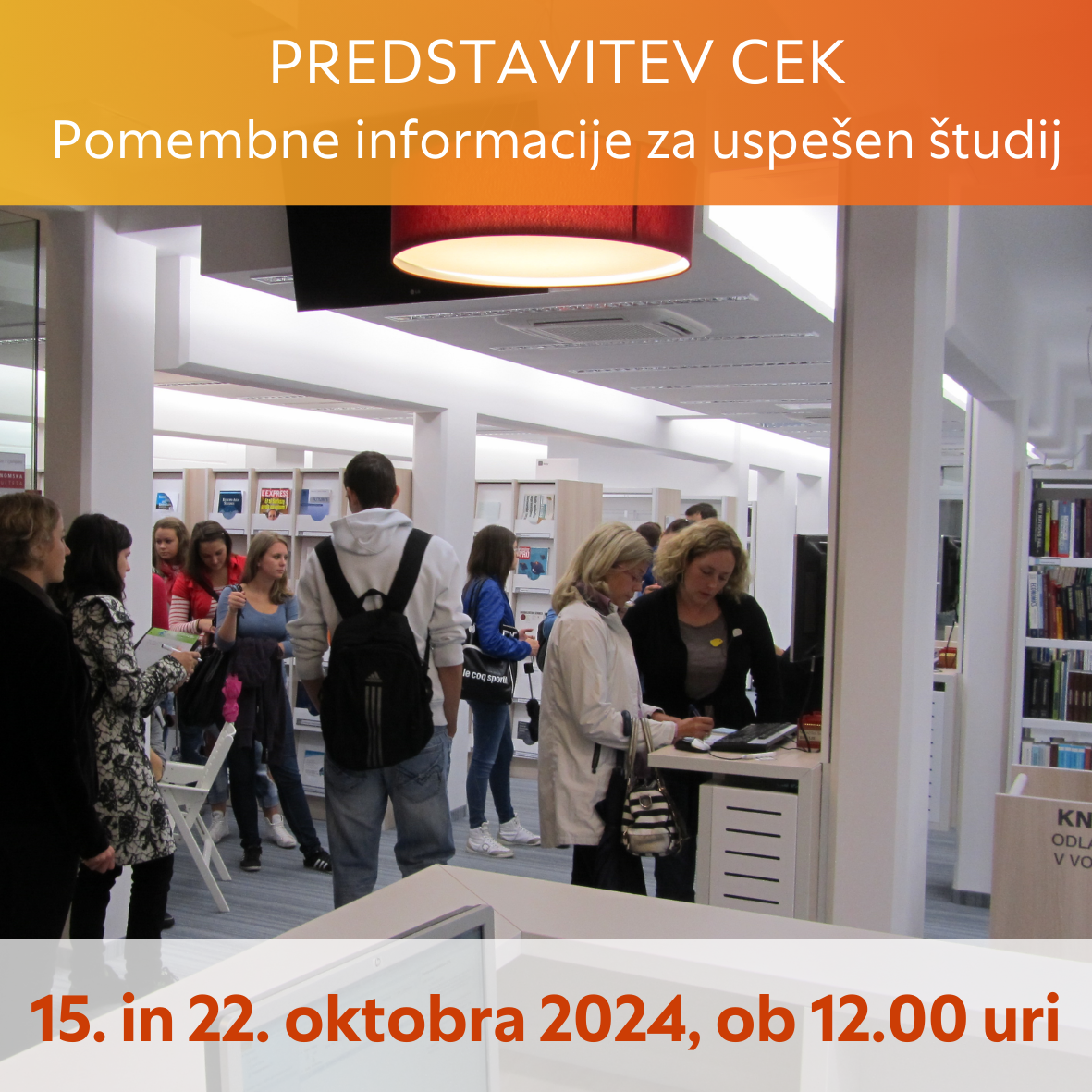 Predstavitev CEK: velika skupina ljudi v knjižnici