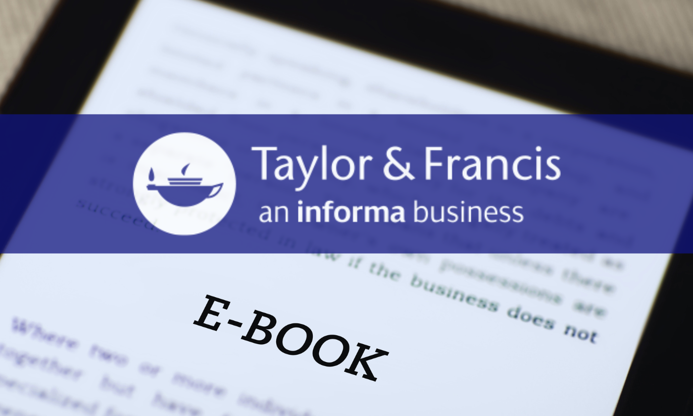 E-knjiga na zaslonu z logotipom založbe Taylor & Francis; slika ponazarja dostop do e-knjig založbe Taylor & Francis v Knjižnici CEK.